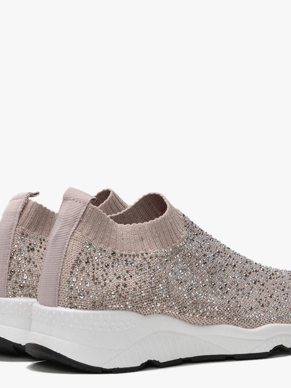 Breana Nude Knitted Embellished Trainers