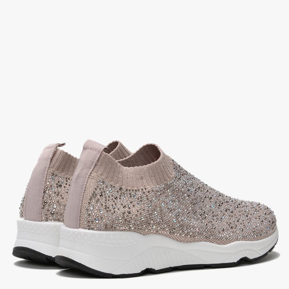 Breana Nude Knitted Embellished Trainers