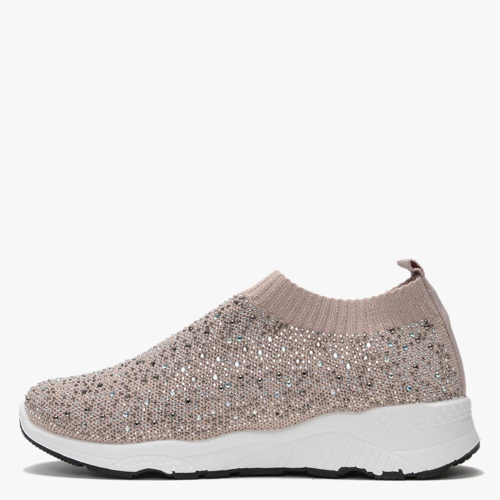 Breana Nude Knitted Embellished Trainers