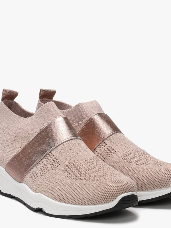 Breanie Nude Knitted Metallic Trainers