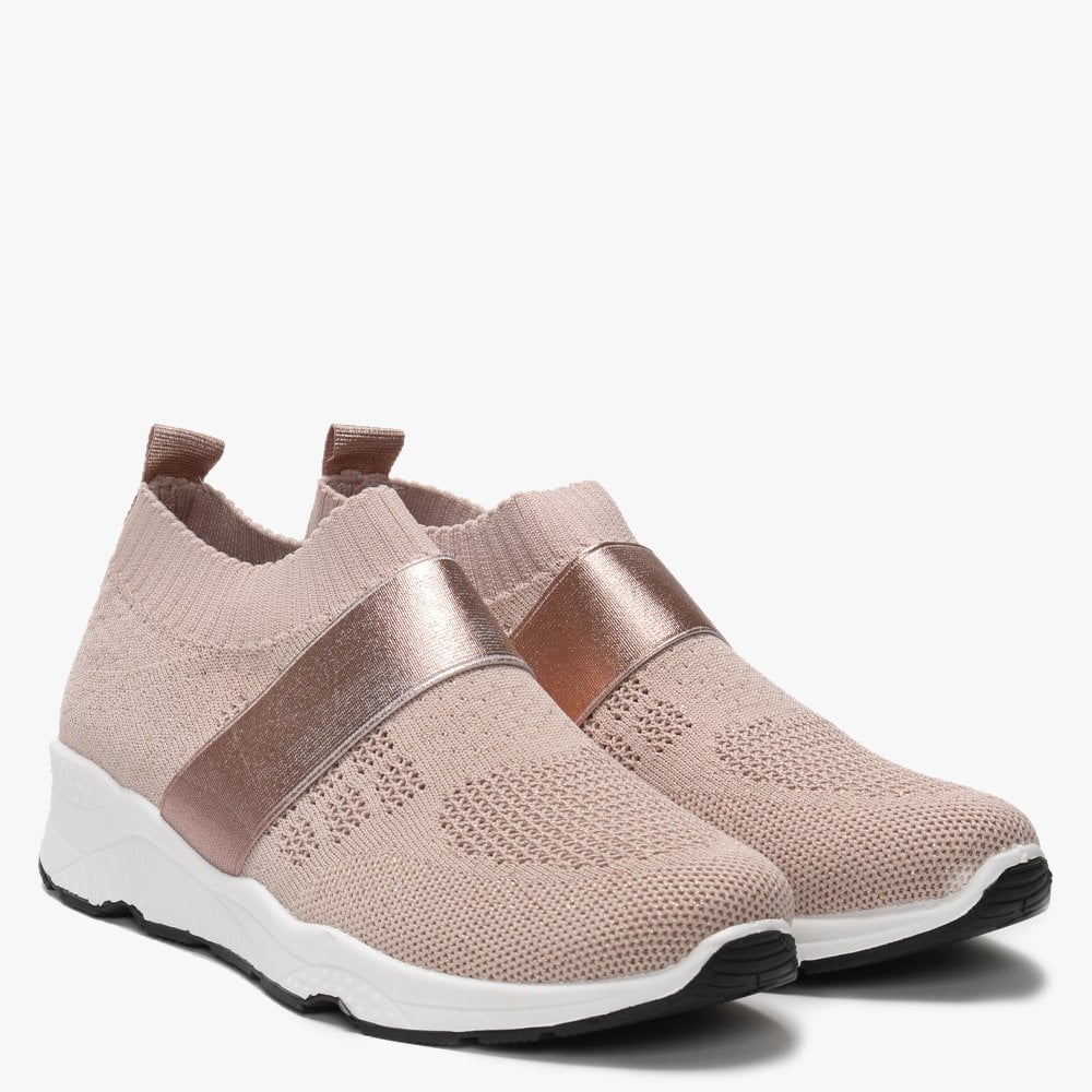 Breanie Nude Knitted Metallic Trainers