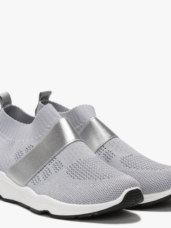Breanie Grey Knitted Metallic Trainers
