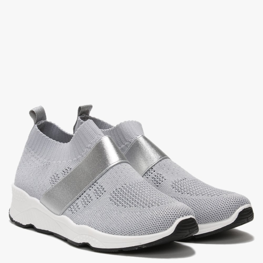 Breanie Grey Knitted Metallic Trainers