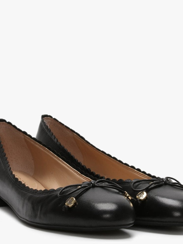 Glennie Black Leather Scalloped Edge Pumps
