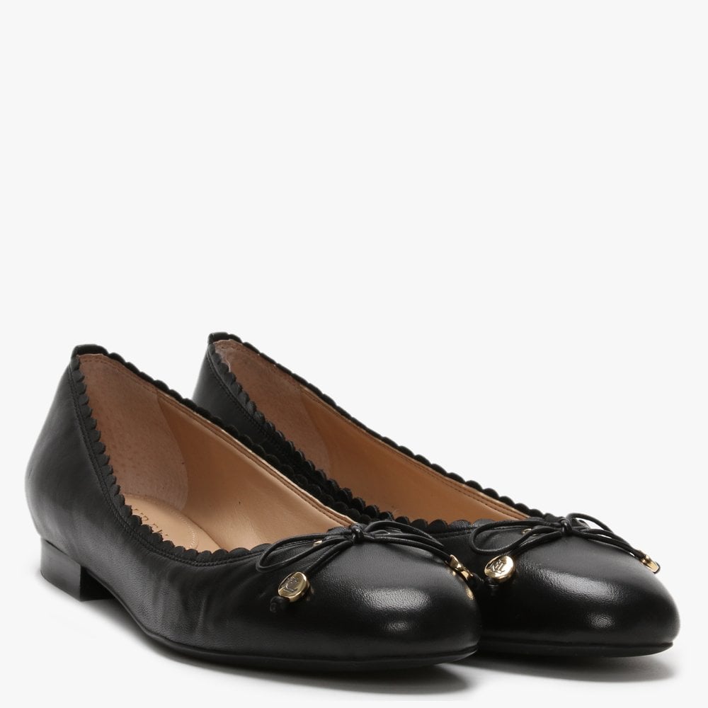Glennie Black Leather Scalloped Edge Pumps