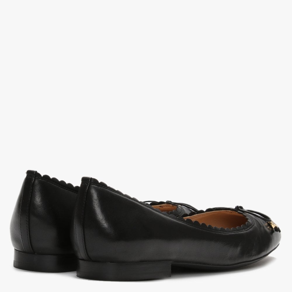Glennie Black Leather Scalloped Edge Pumps
