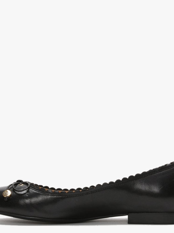 Glennie Black Leather Scalloped Edge Pumps