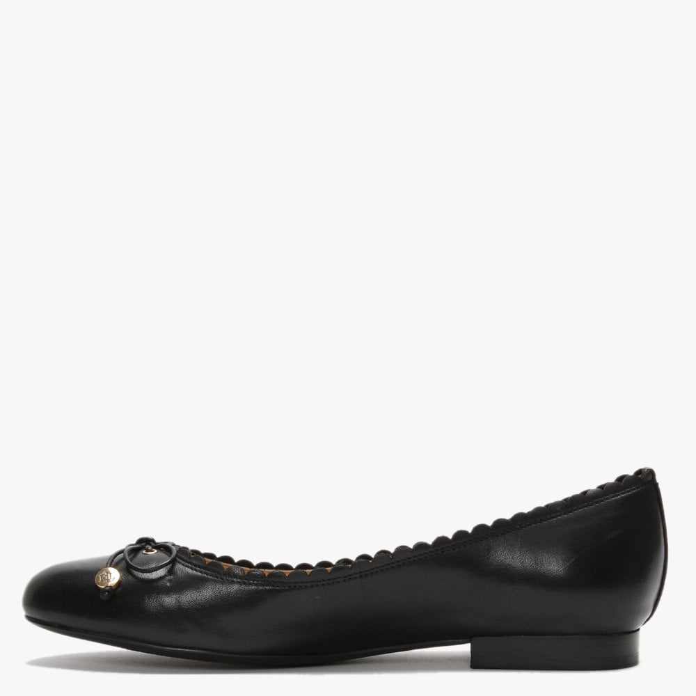 Glennie Black Leather Scalloped Edge Pumps