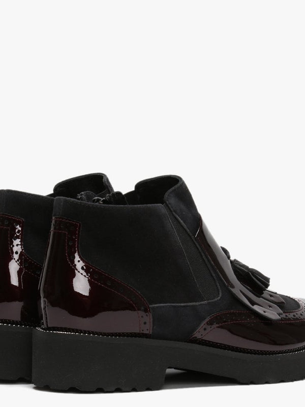 Marydale Burgundy Patent Leather Fringed Ankle Boots