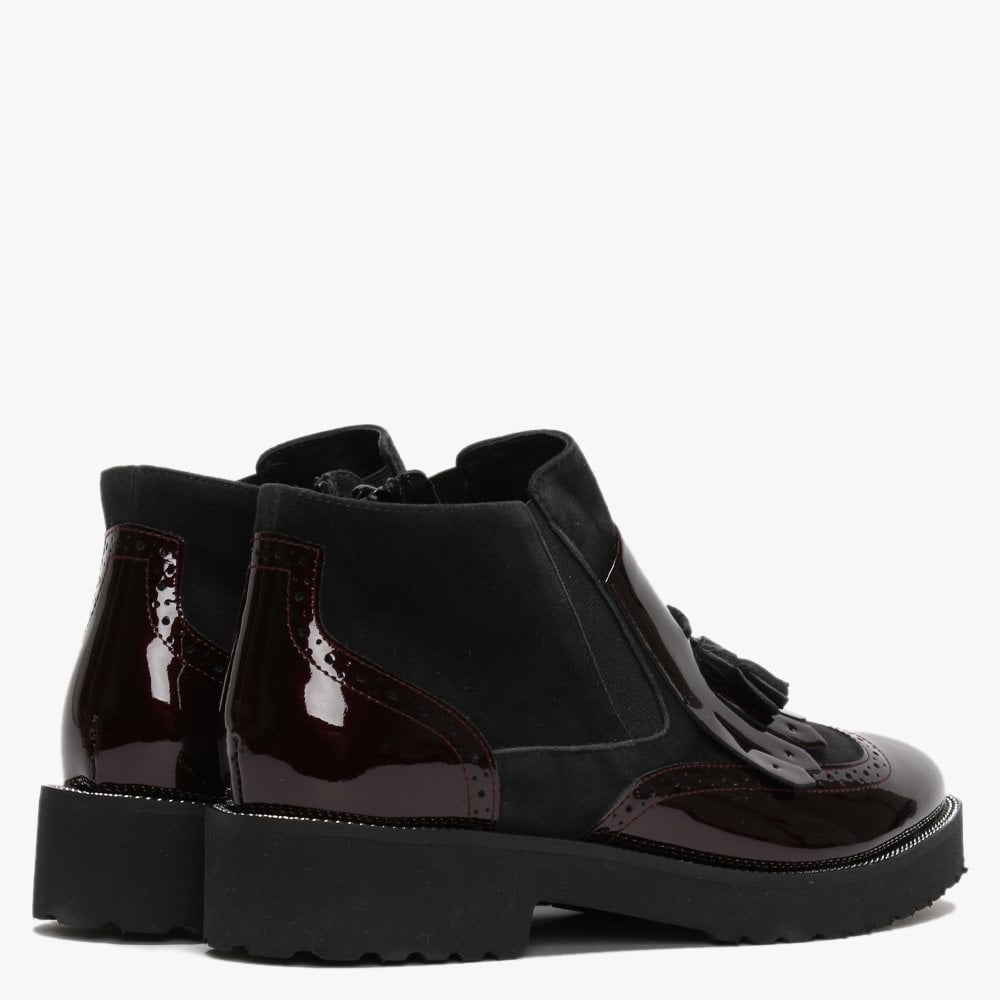 Marydale Burgundy Patent Leather Fringed Ankle Boots