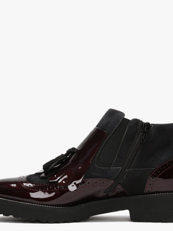 Marydale Burgundy Patent Leather Fringed Ankle Boots