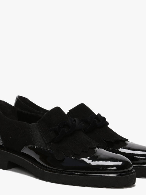 Lumino Black Patent Leather Fringe Loafers