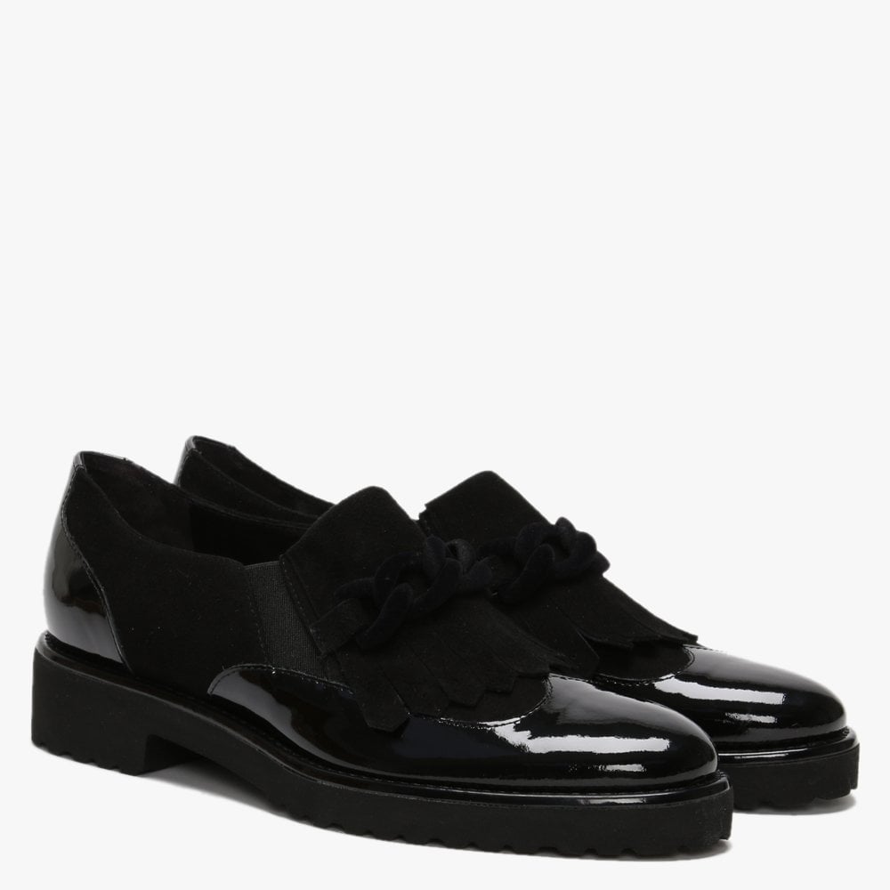 Lumino Black Patent Leather Fringe Loafers
