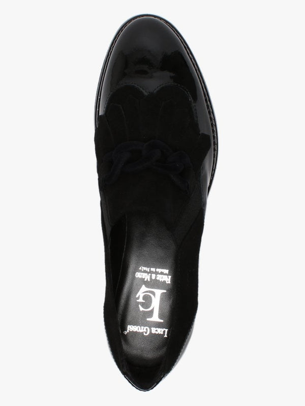 Lumino Black Patent Leather Fringe Loafers