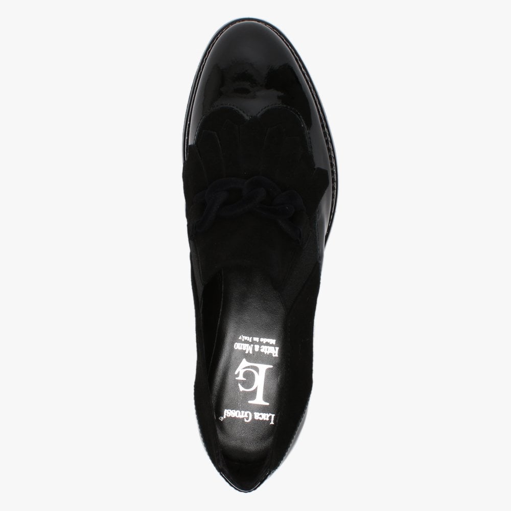 Lumino Black Patent Leather Fringe Loafers