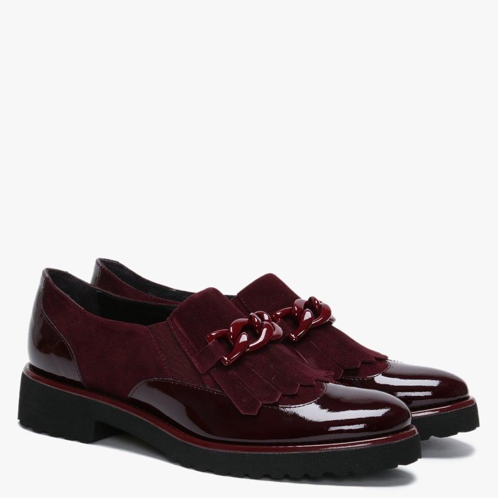 Lumino Burgundy Patent Leather Fringe Loafers
