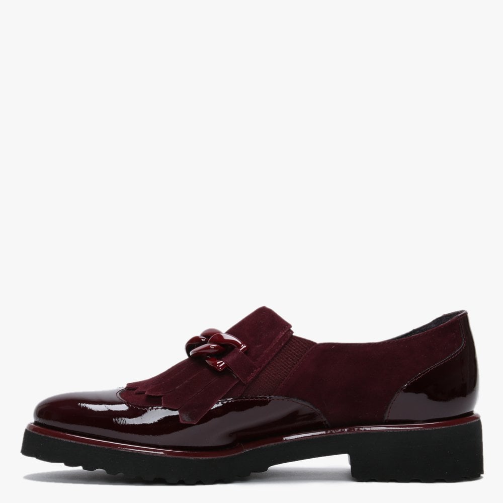 Lumino Burgundy Patent Leather Fringe Loafers