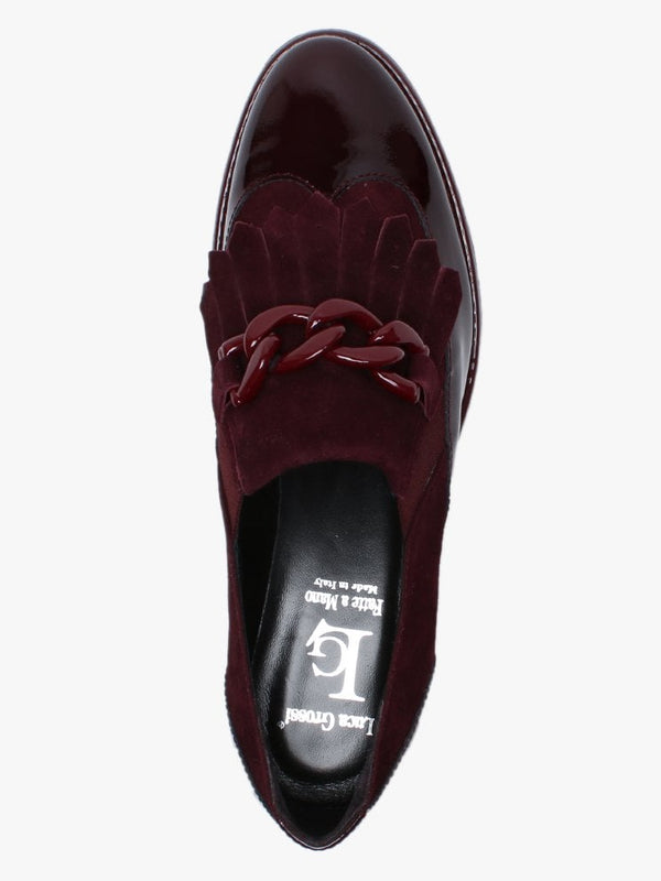 Lumino Burgundy Patent Leather Fringe Loafers
