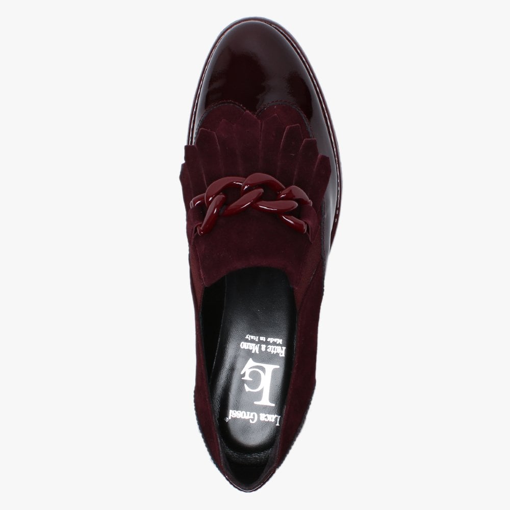 Lumino Burgundy Patent Leather Fringe Loafers