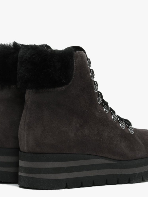 Loxton Grey Suede Wedge Hiker Boots