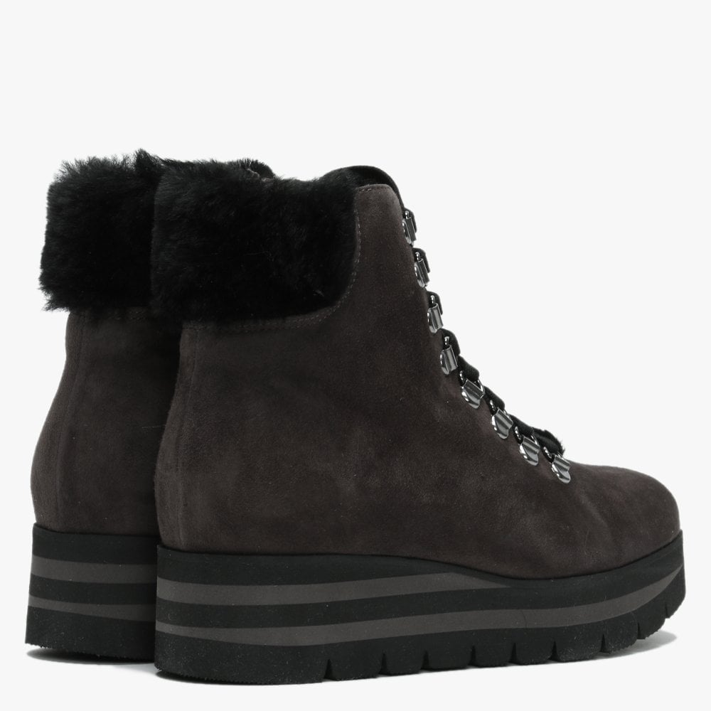 Loxton Grey Suede Wedge Hiker Boots