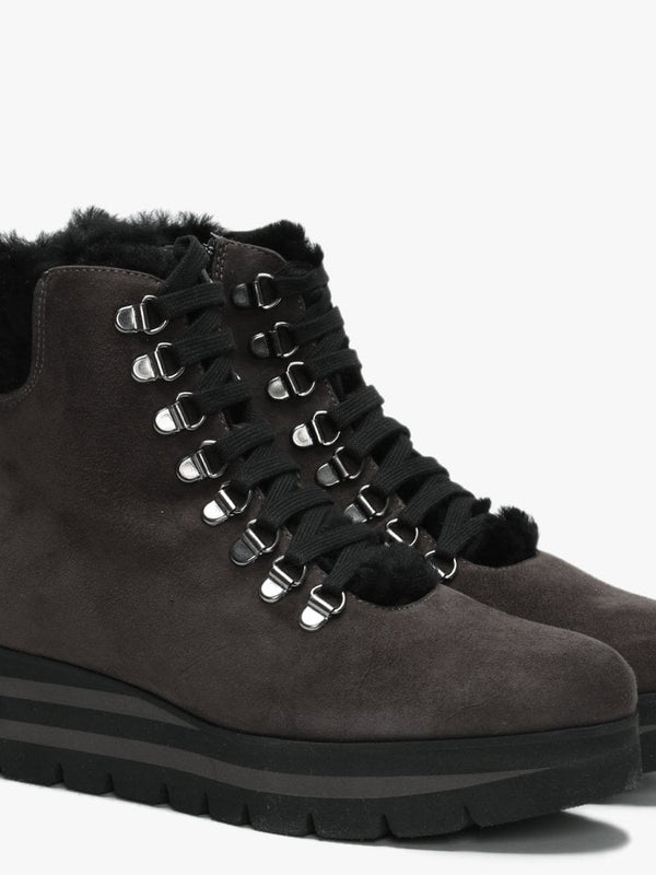 Loxton Grey Suede Wedge Hiker Boots