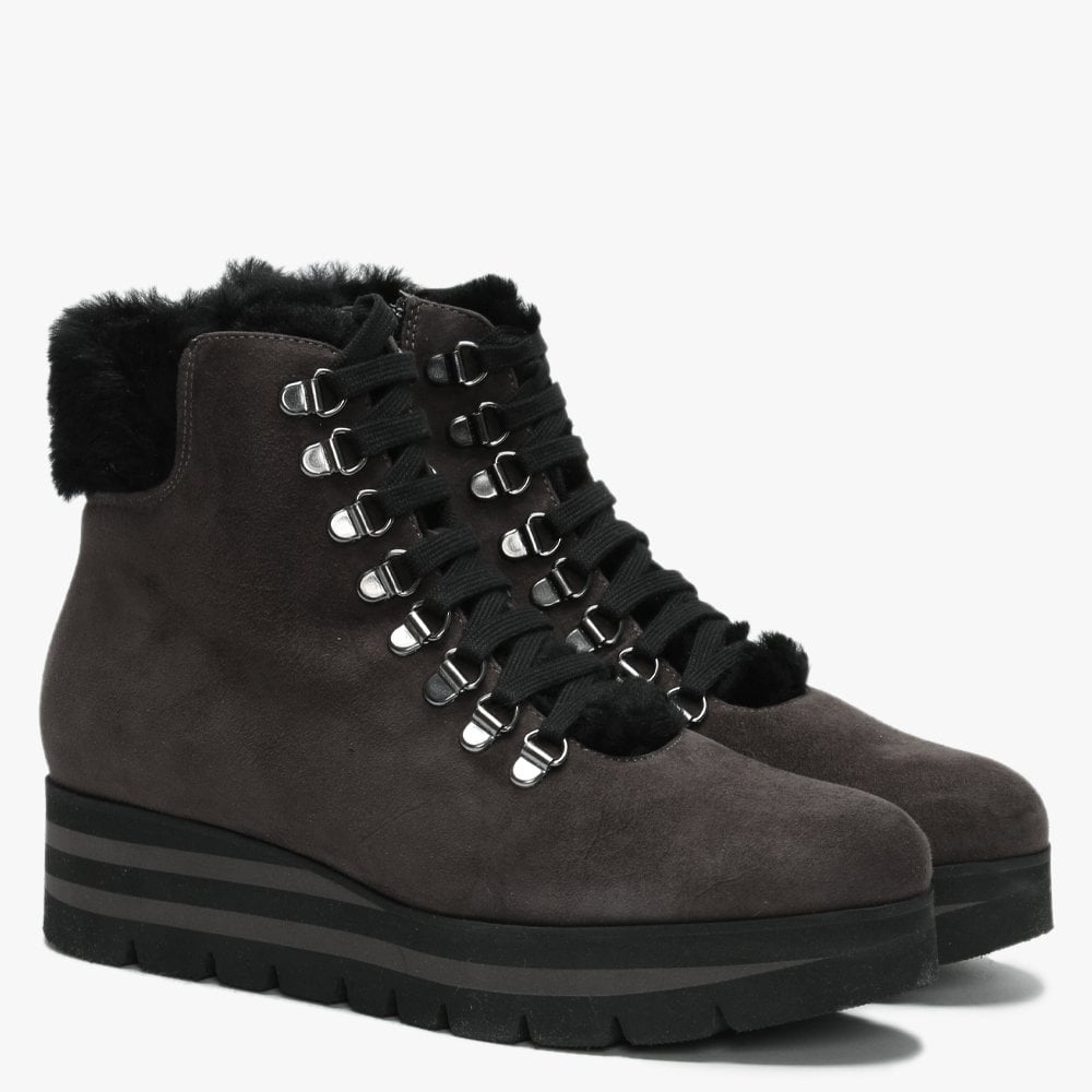 Loxton Grey Suede Wedge Hiker Boots