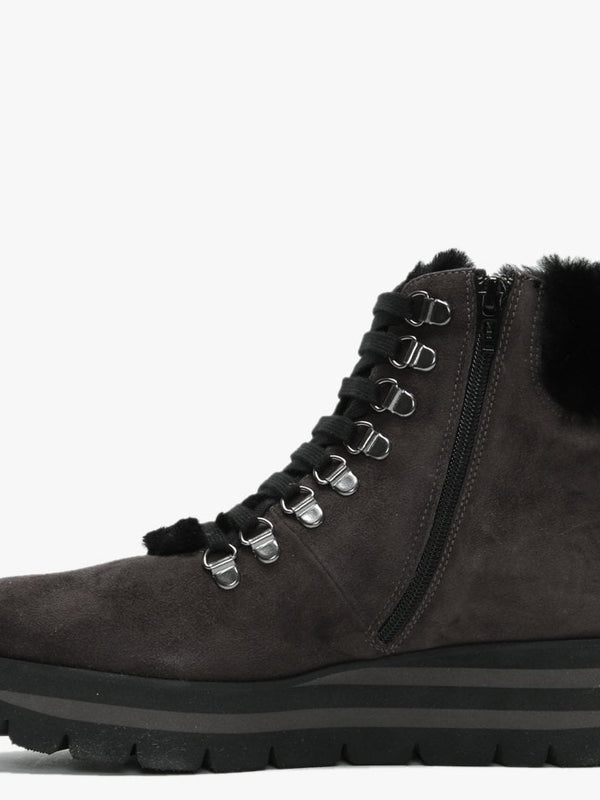 Loxton Grey Suede Wedge Hiker Boots