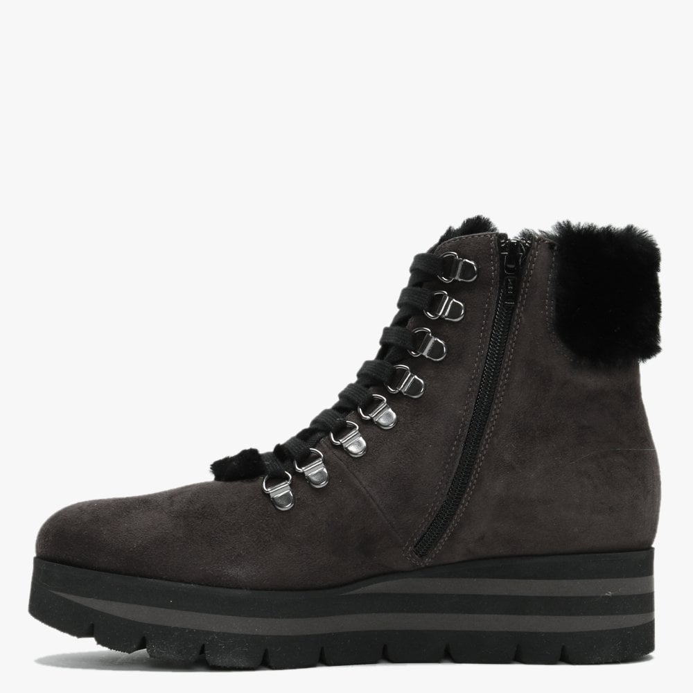 Loxton Grey Suede Wedge Hiker Boots