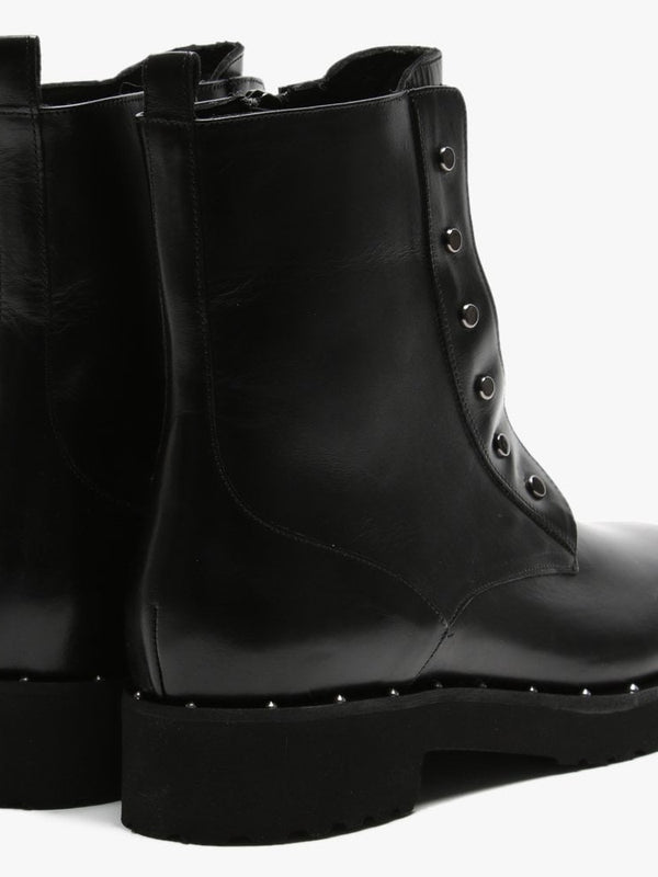 Hawston Black Leather Zip Front Studded Ankle Boots