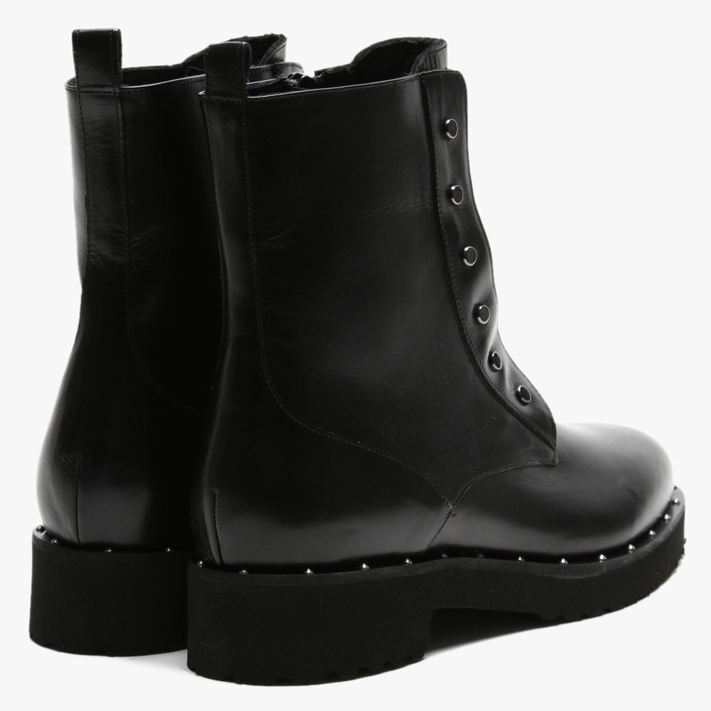 Hawston Black Leather Zip Front Studded Ankle Boots