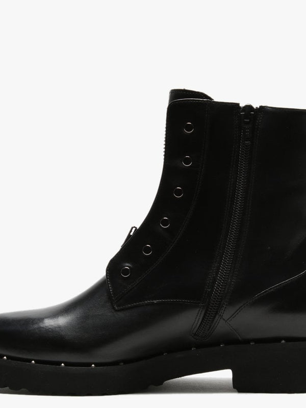 Hawston Black Leather Zip Front Studded Ankle Boots