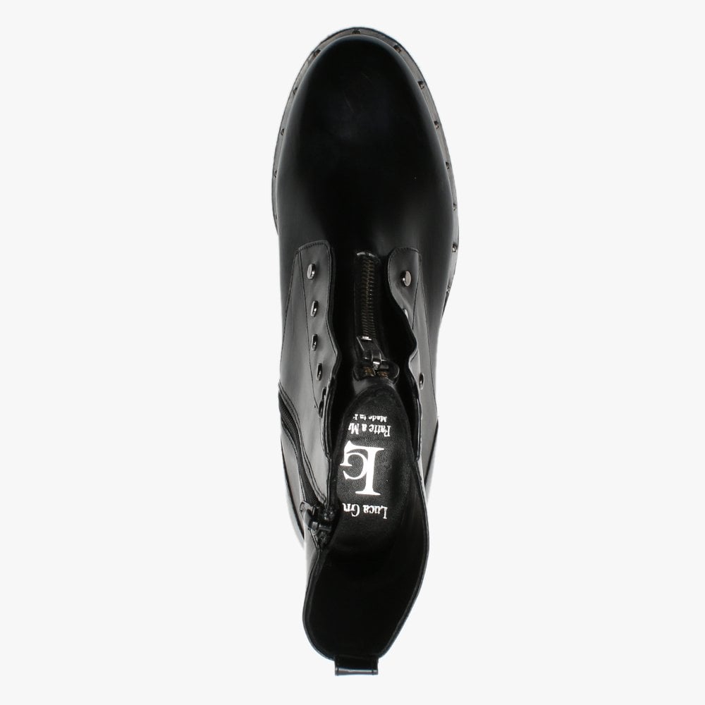 Hawston Black Leather Zip Front Studded Ankle Boots