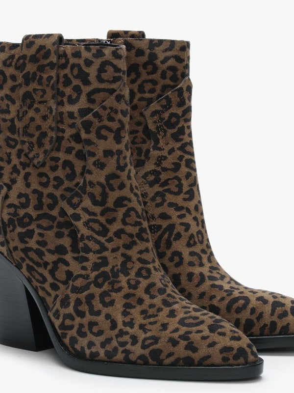 Esquire Leopard Print Suede Western Ankle Boots
