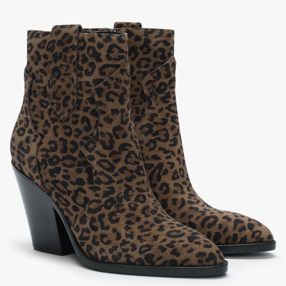 Esquire Leopard Print Suede Western Ankle Boots
