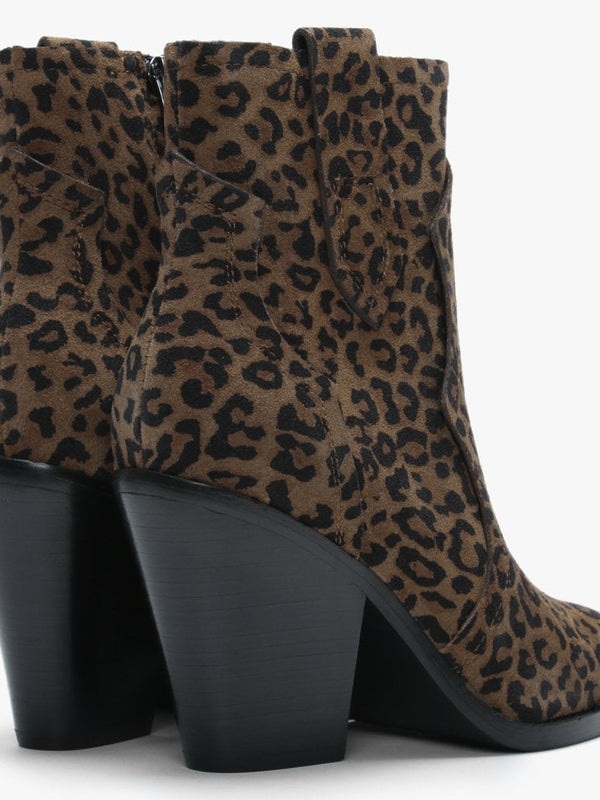 Esquire Leopard Print Suede Western Ankle Boots