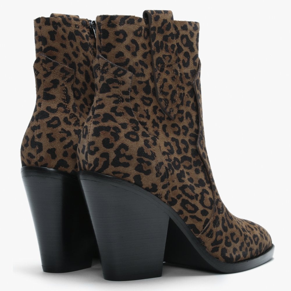 Esquire Leopard Print Suede Western Ankle Boots