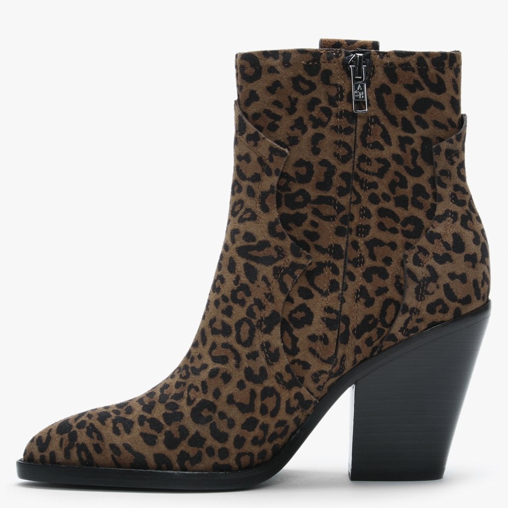 Esquire Leopard Print Suede Western Ankle Boots