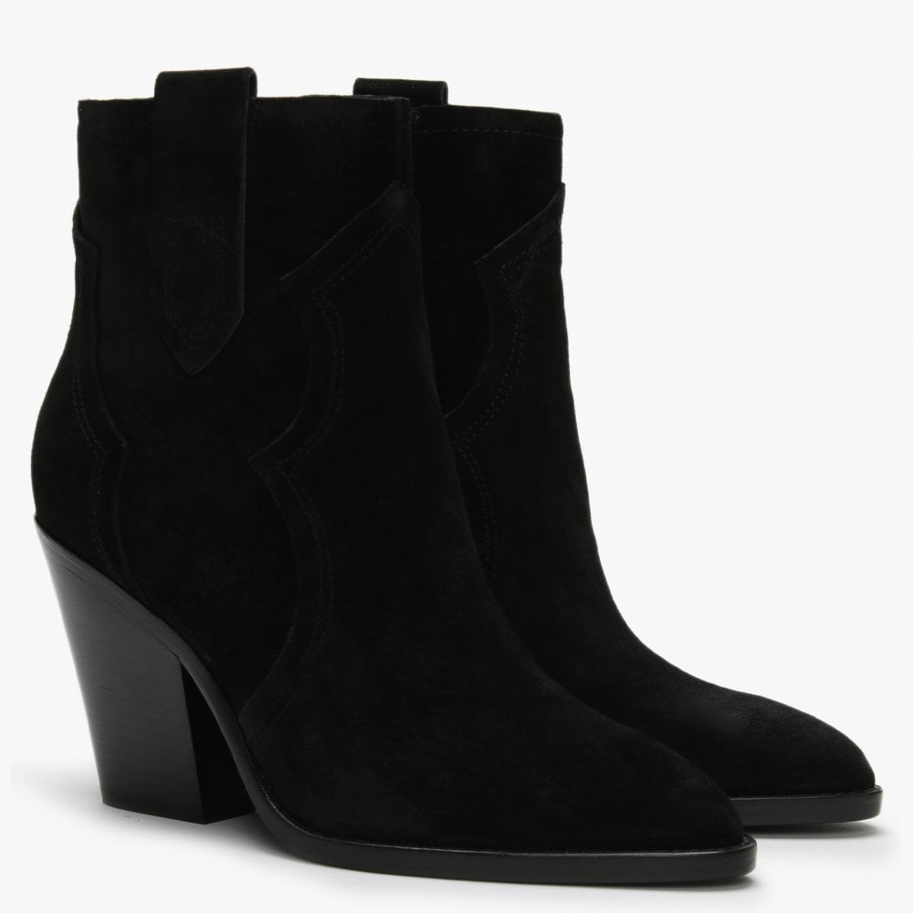 Esquire Black Suede Western Ankle Boots