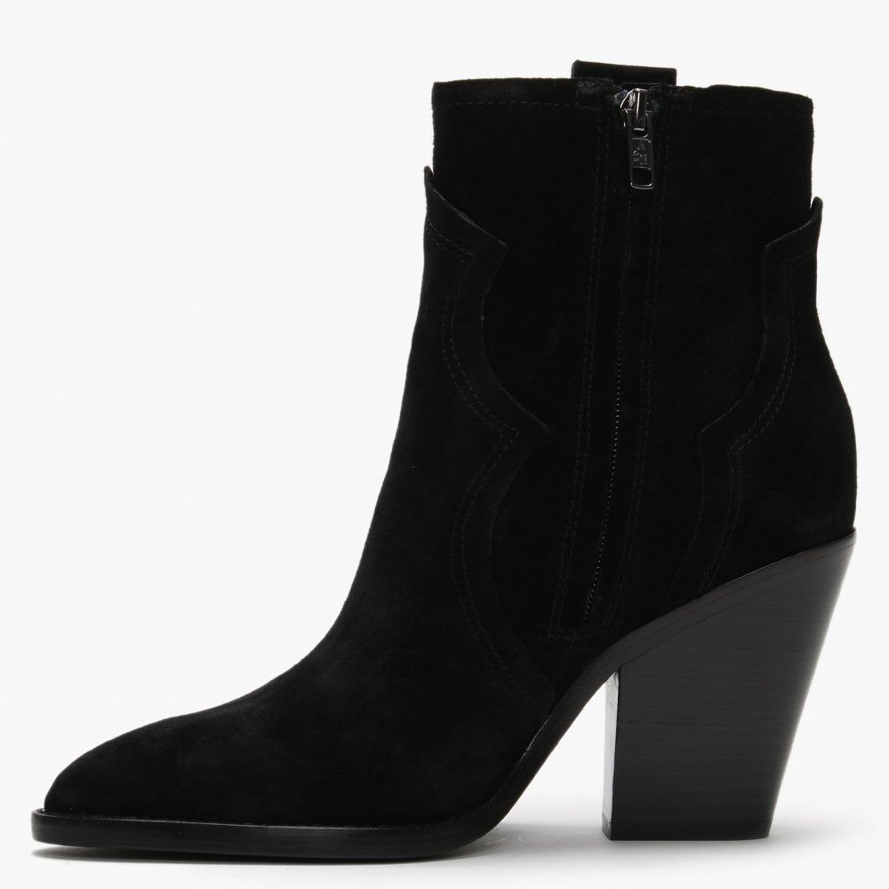 Esquire Black Suede Western Ankle Boots
