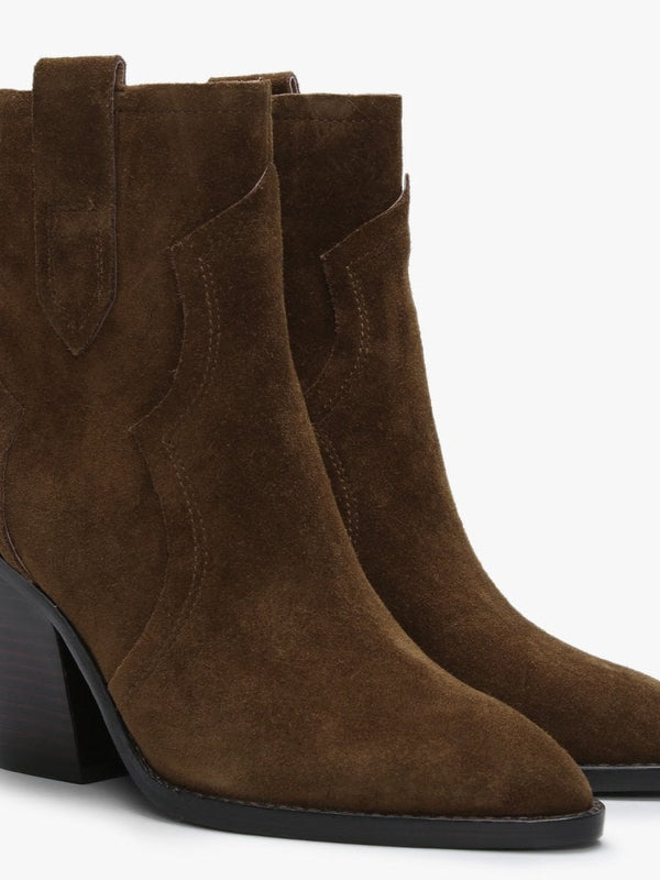 Esquire Russet Brown Suede Western Ankle Boots