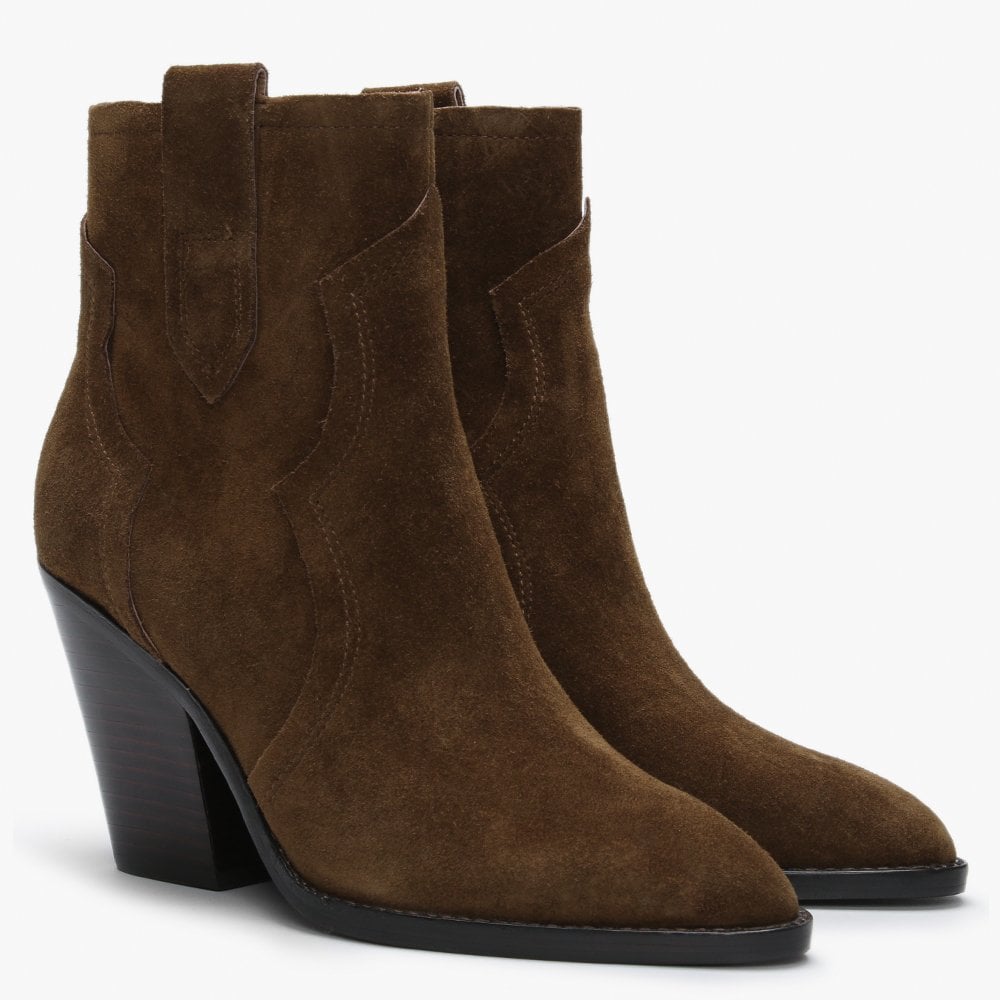 Esquire Russet Brown Suede Western Ankle Boots