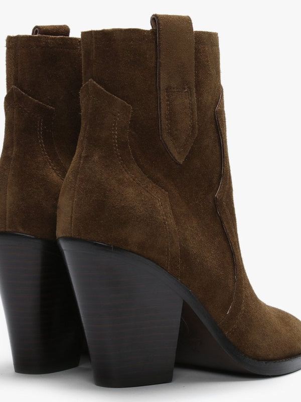 Esquire Russet Brown Suede Western Ankle Boots