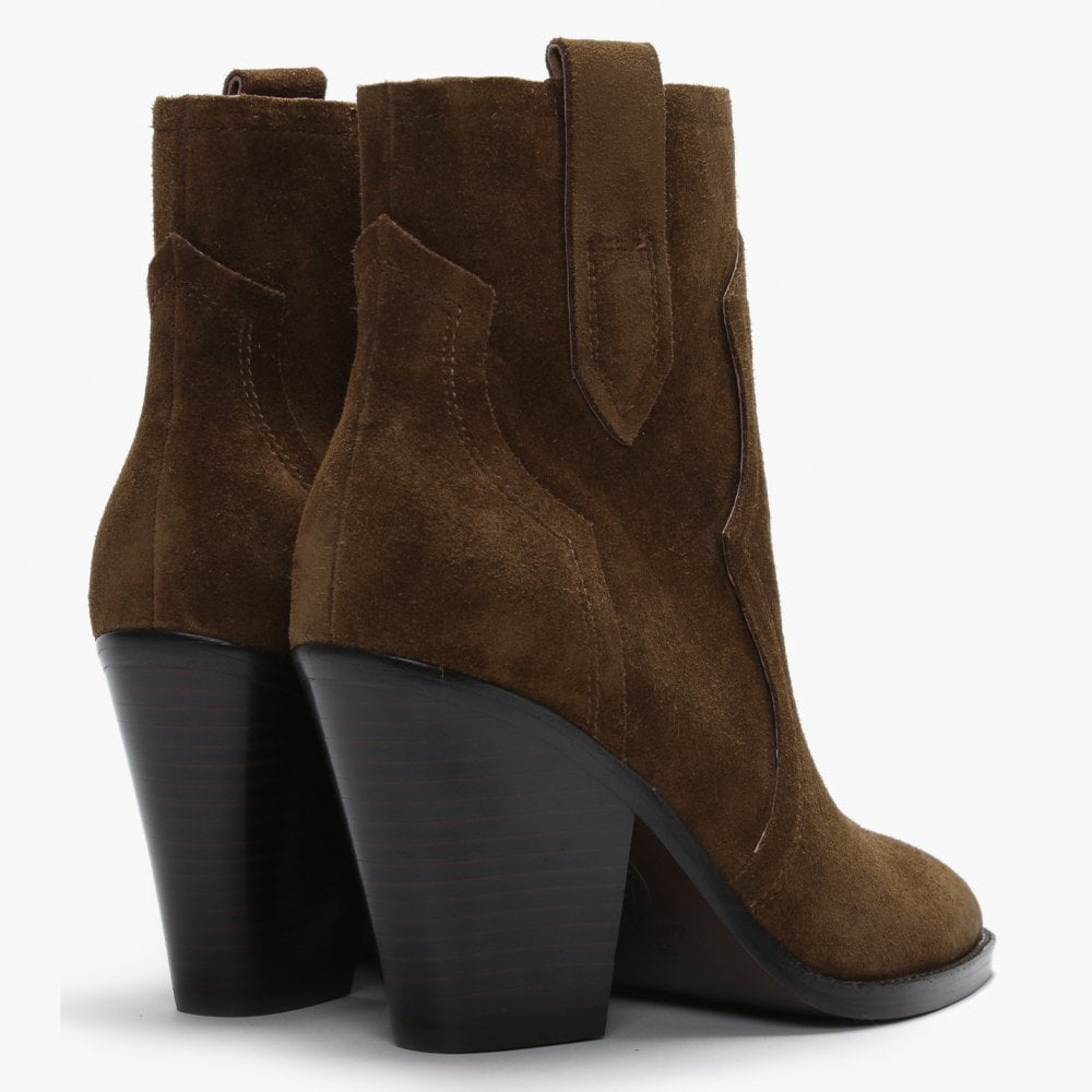 Esquire Russet Brown Suede Western Ankle Boots