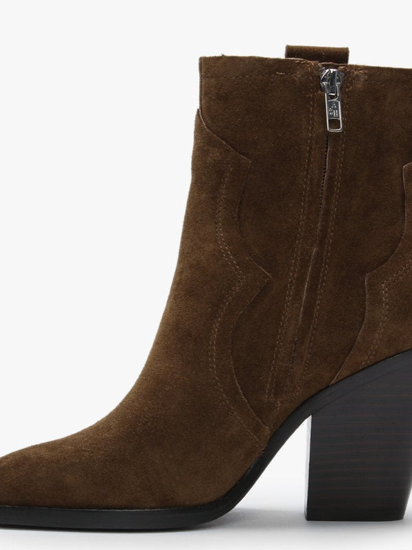 Esquire Russet Brown Suede Western Ankle Boots