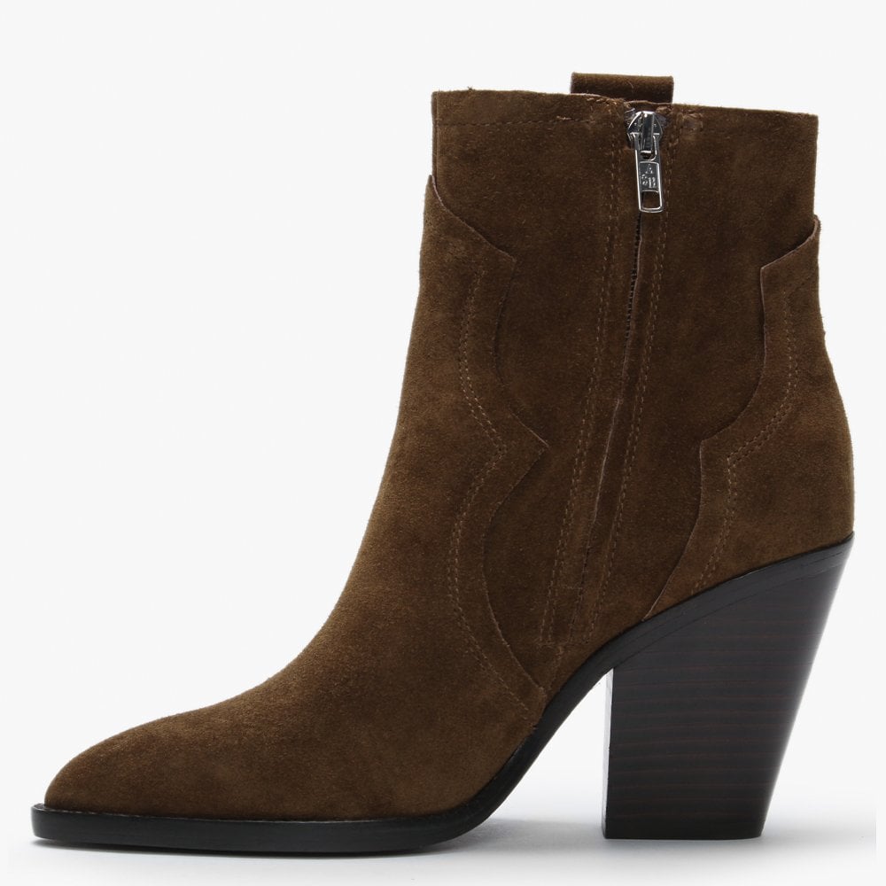 Esquire Russet Brown Suede Western Ankle Boots