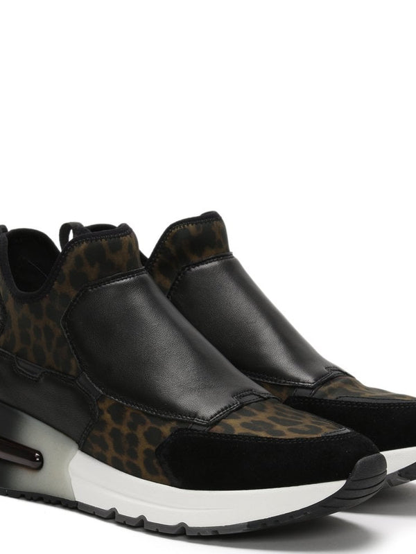 Krystal Neoprene Leopard Print & Black Leather High Top Trainers