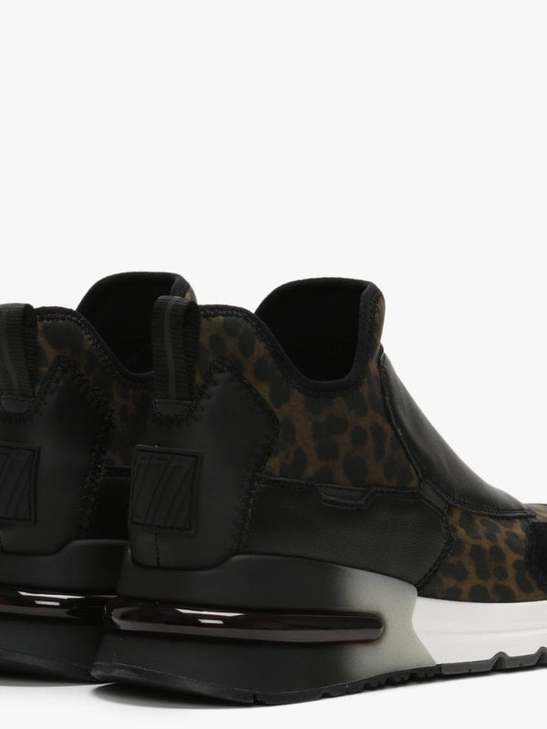 Krystal Neoprene Leopard Print & Black Leather High Top Trainers