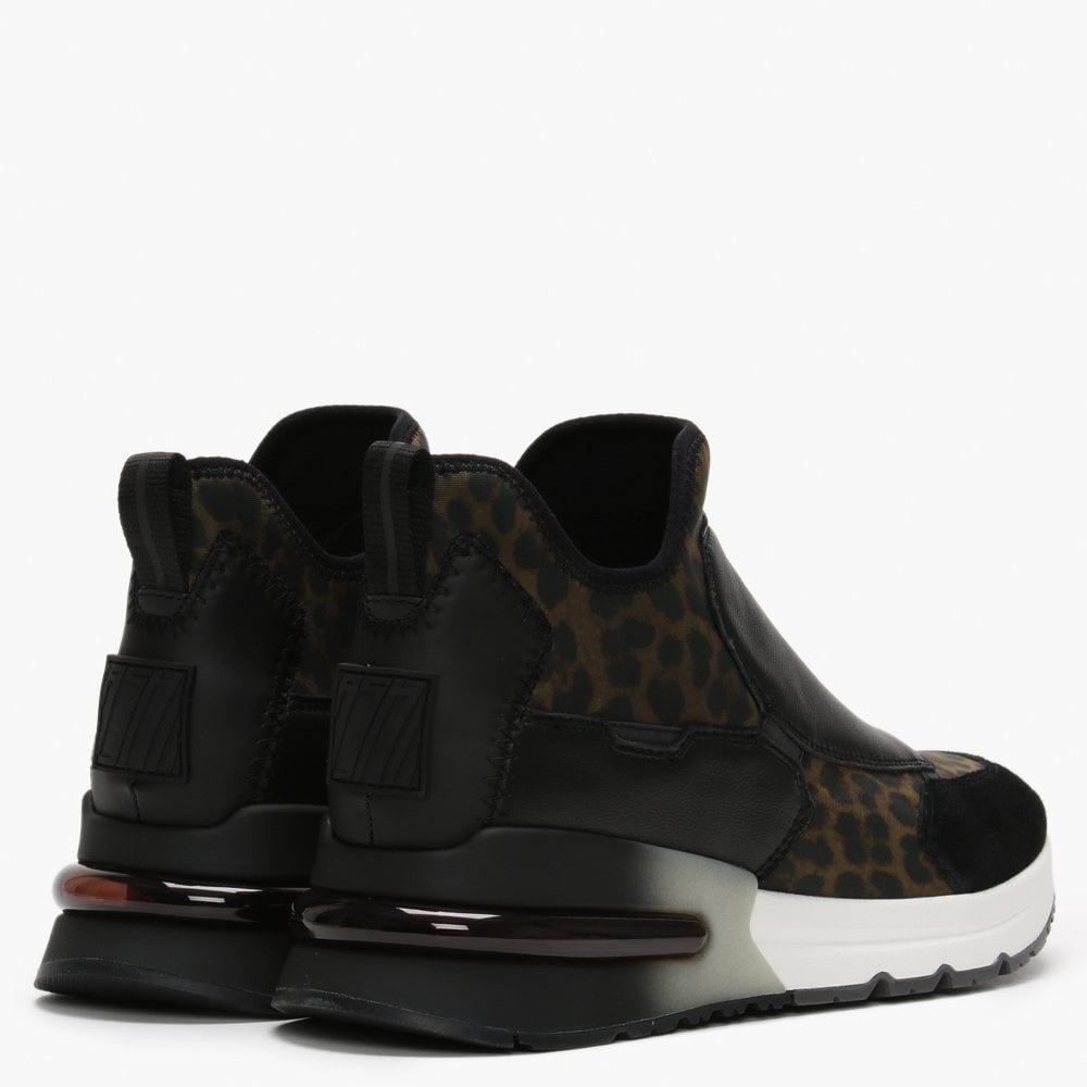 Krystal Neoprene Leopard Print & Black Leather High Top Trainers
