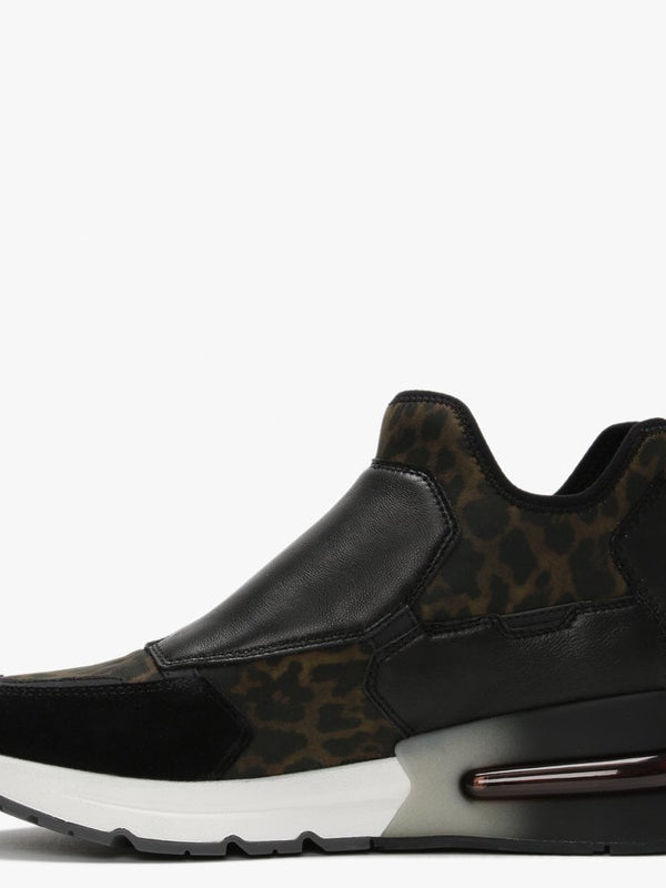 Krystal Neoprene Leopard Print & Black Leather High Top Trainers